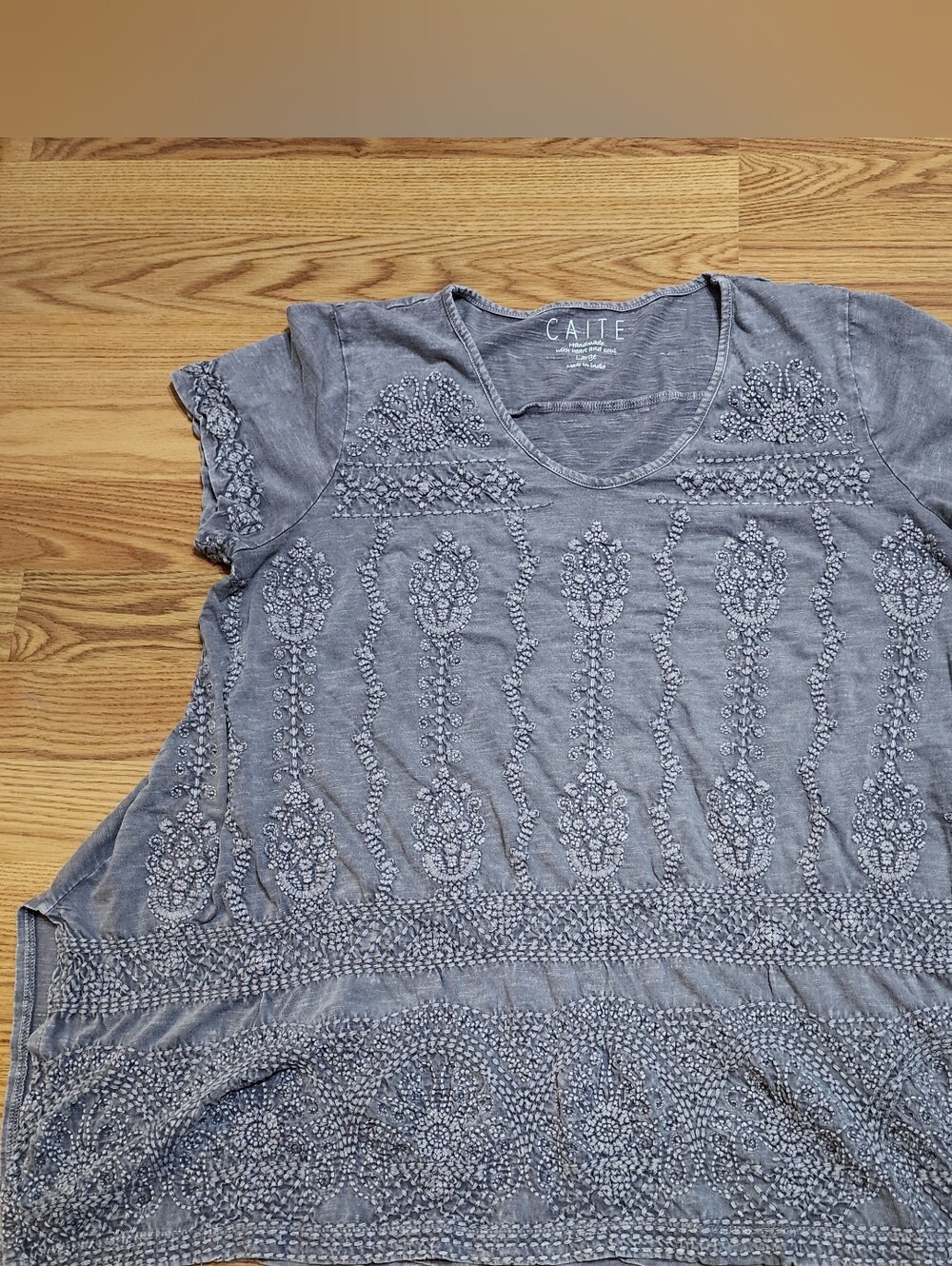 Caite Adena Top Kyla Seo Karyn Women's L Embroidered T Shirt Cotton Boho Tunic